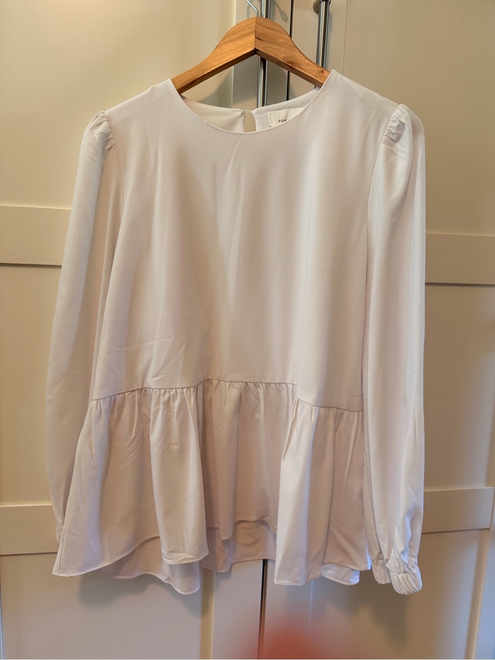 Pomander Place White Peplum Long-Sleeve Blouse
